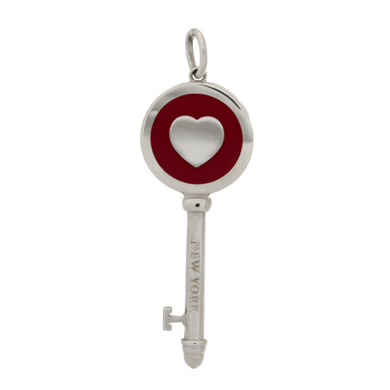 Sterling Silver Enamel Heart Key Pendant Red