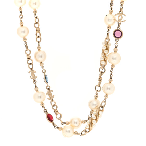 Pearl Crystal CC Necklace Gold Multicolor