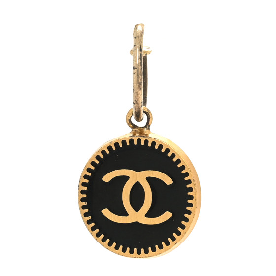 Metal Enamel CC Round Drop Earring Gold Black