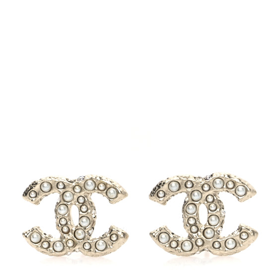 Pearl Studded CC Earrings Gold