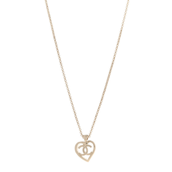 Metal CC Heart Coco Pendant Necklace Gold