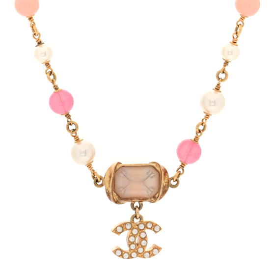 Crystal Pearl Bead CC Choker Gold Pink