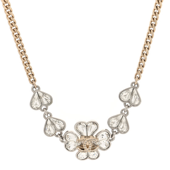 Crystal CC Clover Chain Choker Necklace Gold