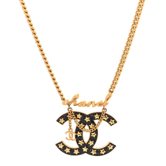 Metal Resin CC Star Chain Logo Necklace Gold Black