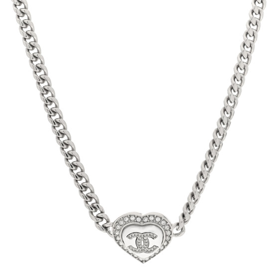 Pearl Crystal CC Heart Choker Necklace Silver