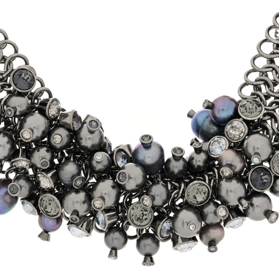 Pearl Bead Crystal CC Chain Choker Silver Multicolor