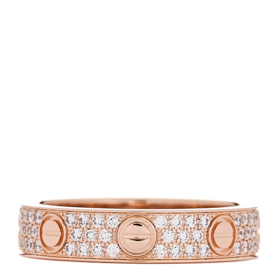 18K Pink Gold Diamond 4mm LOVE Wedding Paved Band Ring 48 4.5