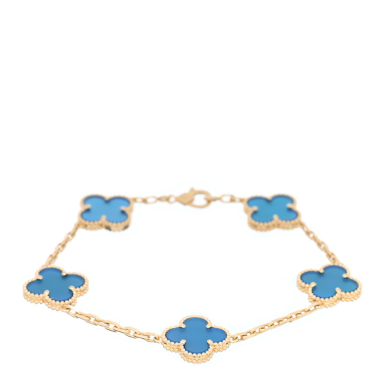 18K Yellow Gold Blue Agate 5 Motifs Vintage Alhambra Bracelet