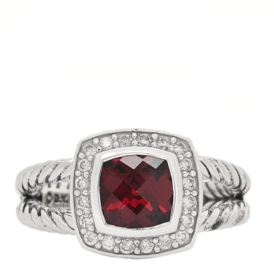 Sterling Silver Diamond Garnet 7mm Petite Albion Ring 52 6