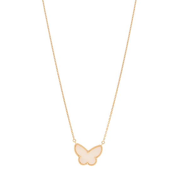 18K Yellow Gold Mother of Pearl Lucky Alhambra Butterfly Pendant Necklace