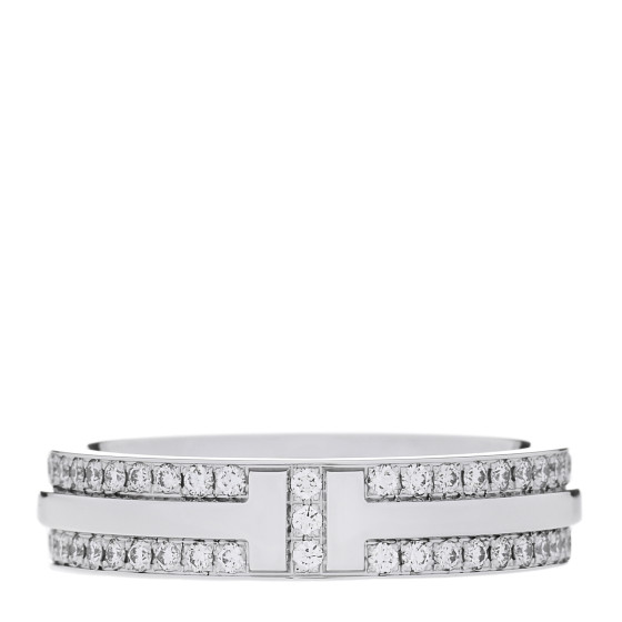 18K White Gold Diamond Narrow T Two Pave Ring 50 5.5