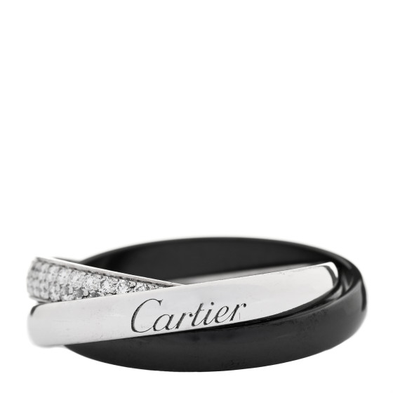 18K White Gold Platinum Diamond Ceramic Small Trinity Ring 53 6.25