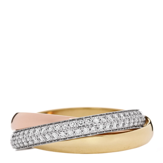 18K White Yellow Pink Gold Diamond Small Trinity Paved Ring 54 7