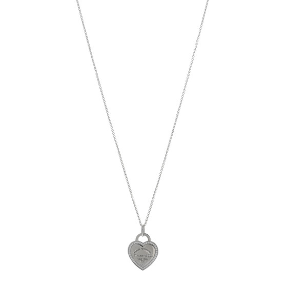 18K White Gold Diamond Return To Tiffany Heart Tag Pendant Necklace