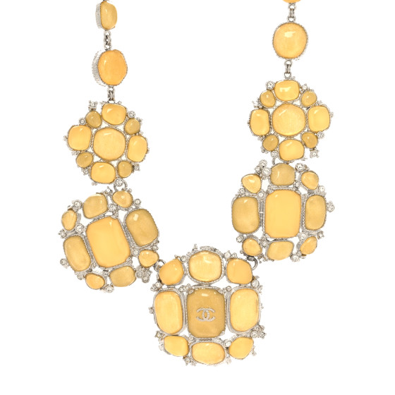 Gripoix Glitter Crystal CC Necklace Silver Beige