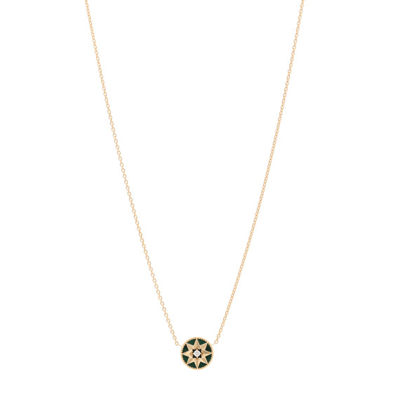 18K Yellow Gold Diamond Malachite Rose Des Vents Necklace