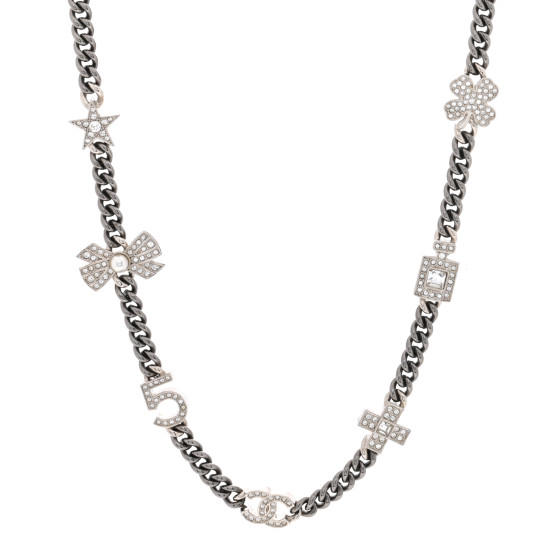Ruthenium Crystal Chain CC Lucky Charms Choker Silver