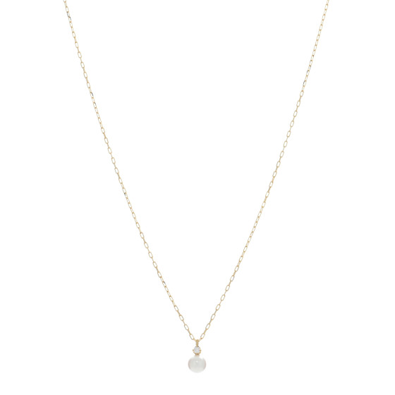 18K Yellow Gold Diamond Akoya Pearl 5-5.5mm Drop Pendant Necklace