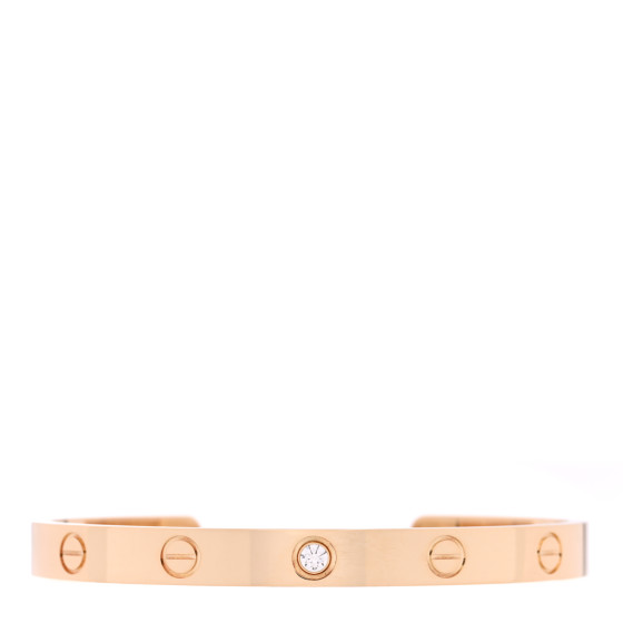 18K Yellow Gold 1 Diamond LOVE Cuff Bracelet 17