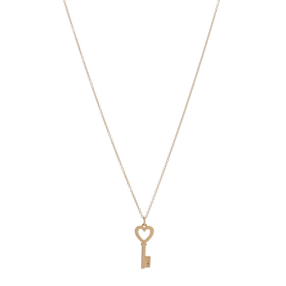 Yellow Gold Mini Heart Key Pendant Necklace