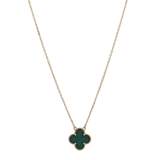 18K Yellow Gold Malachite Vintage Alhambra Pendant Necklace