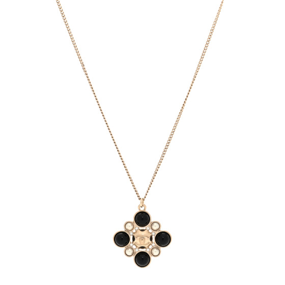 Metal Pearl Crystal Resin Polka Dot Gripoix CC Pendant Necklace Gold Pearly White Black