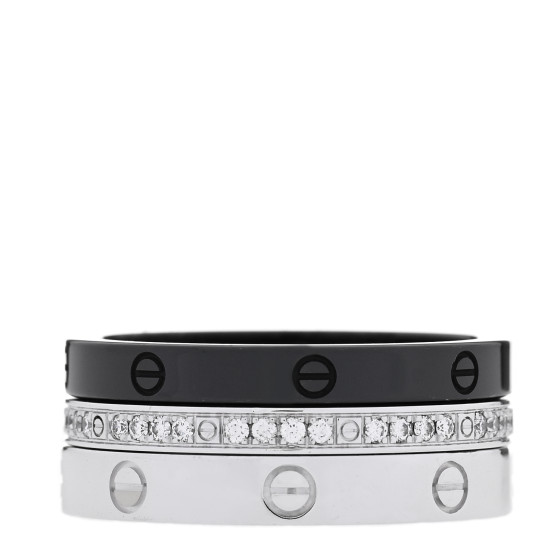 18K White Gold Diamond Ceramic LOVE Ring Set 52 6