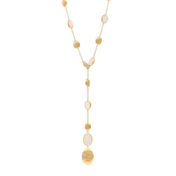 18K Yellow Gold Diamond Mother of Pearl Siviglia Lariat Necklace