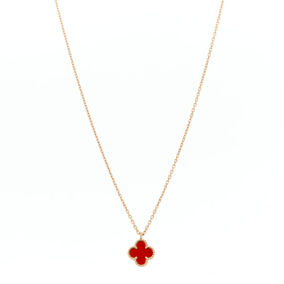 18K Rose Gold Carnelian Sweet Alhambra Pendant Necklace