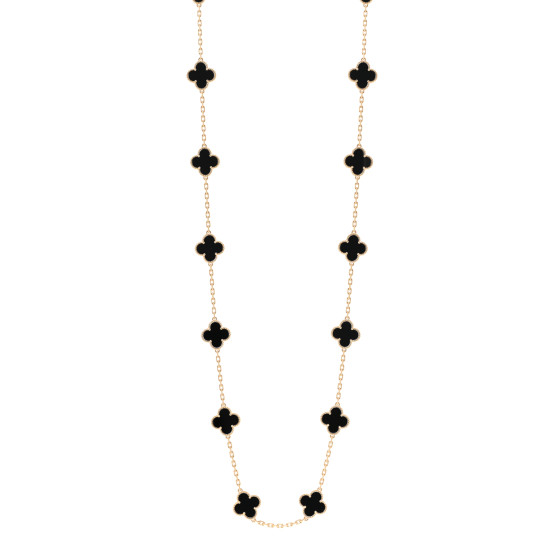 18K Yellow Gold Black Onyx 20 Motifs Vintage Alhambra Necklace