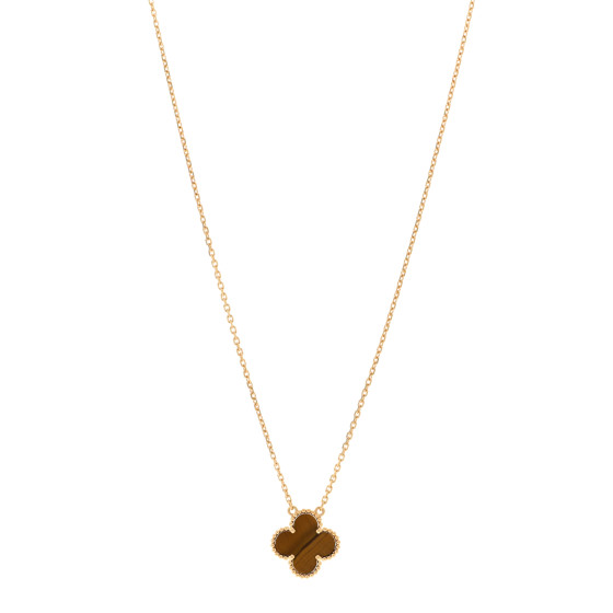 18K Yellow Gold Tiger Eye Vintage Alhambra Pendant Necklace