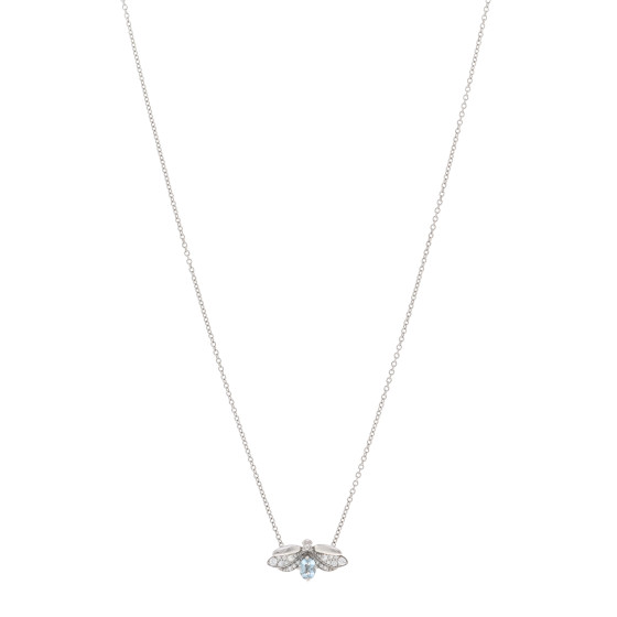 Platinum Diamond Aquamarine Paper Flowers Firefly Pendant Necklace