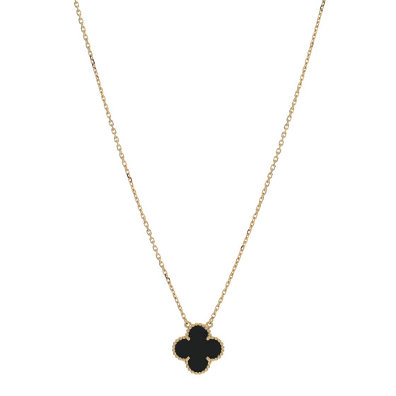 18K Yellow Gold Black Onyx Vintage Alhambra Pendant Necklace