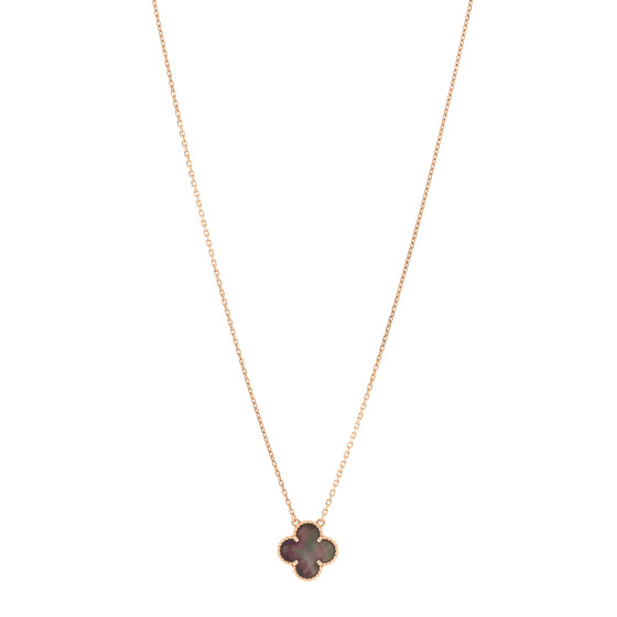 18K Rose Gold Gray Mother of Pearl Vintage Alhambra Pendant Necklace