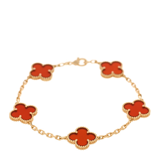 18K Yellow Gold Carnelian 5 Motifs Vintage Alhambra Bracelet