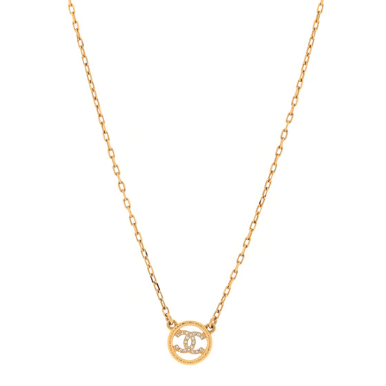 Crystal Metal CC Round Pendant Necklace Gold