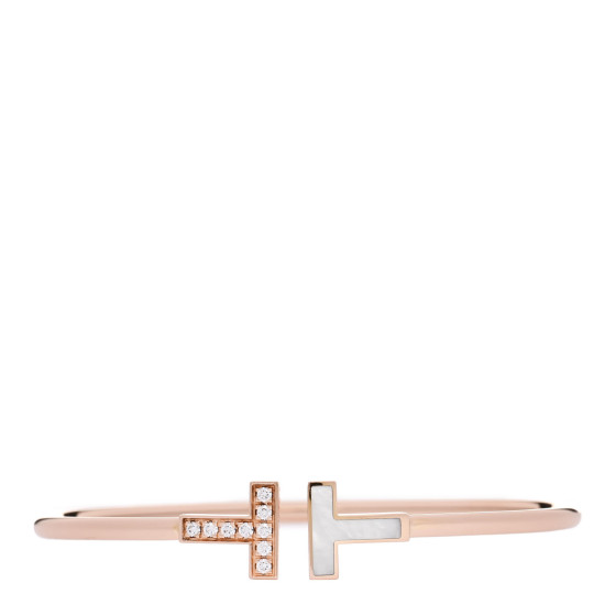 18K Rose Gold Diamond Mother of Pearl T Wire Bracelet