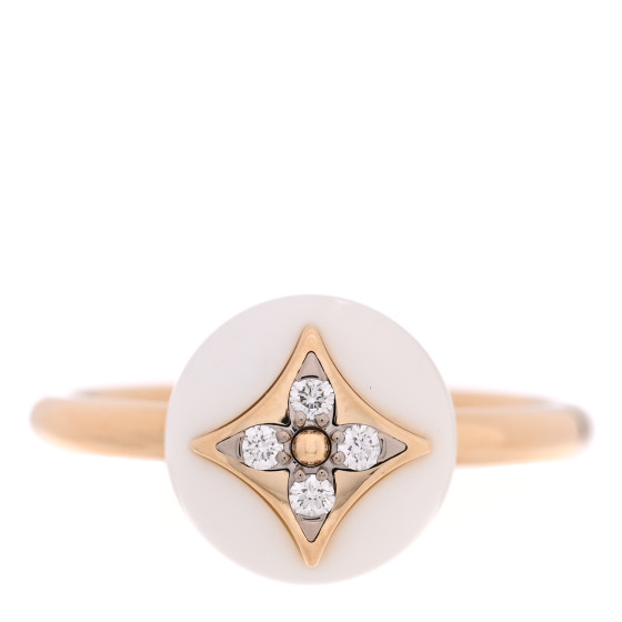 18K Yellow Gold Diamond White Agate Idylle Blossom Ring 55 7.25