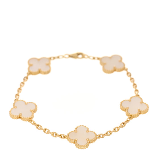18K Yellow Gold Mother of Pearl 5 Motifs Vintage Alhambra Bracelet