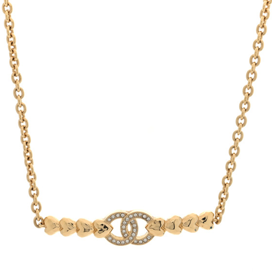 Crystal CC Heart Link Choker Necklace Gold