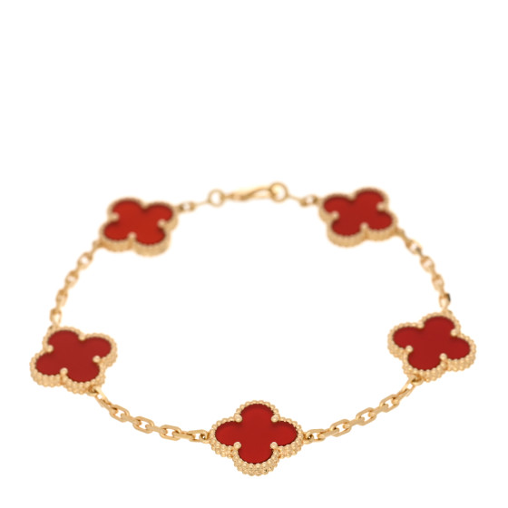 18K Yellow Gold Carnelian 5 Motifs Vintage Alhambra Bracelet