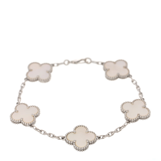 18K White Gold Mother of Pearl 5 Motifs Vintage Alhambra Bracelet