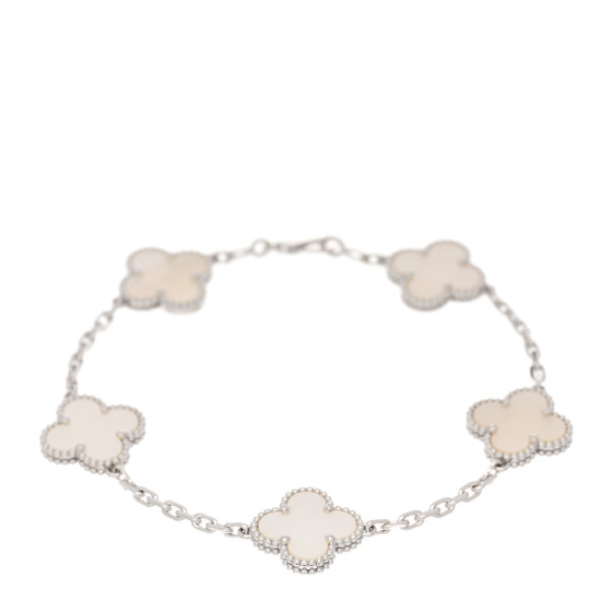 18K White Gold Mother of Pearl 5 Motifs Vintage Alhambra Bracelet