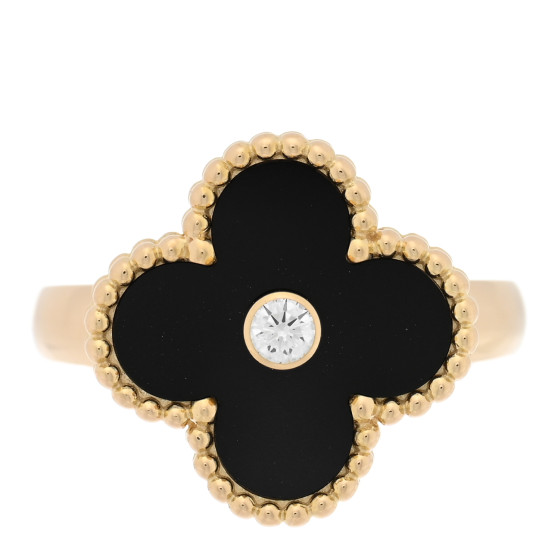18K Yellow Gold Diamond Black Onyx Vintage Alhambra Ring 48 4.5