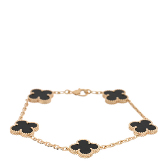 18K Yellow Gold Black Onyx 5 Motifs Vintage Alhambra Bracelet