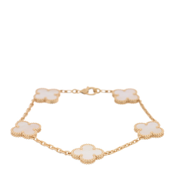 18K Yellow Gold Mother of Pearl 5 Motifs Vintage Alhambra Bracelet