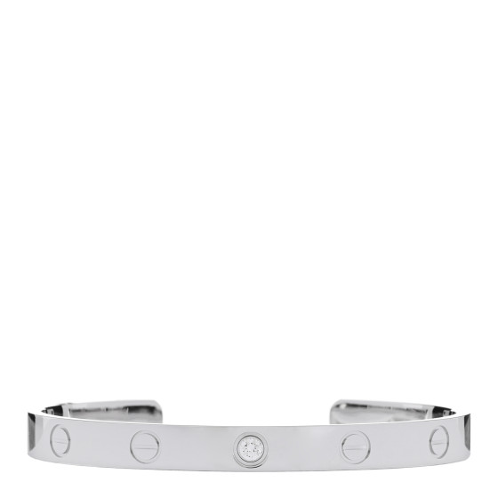 18K White Gold 1 Diamond LOVE Cuff Bracelet 17