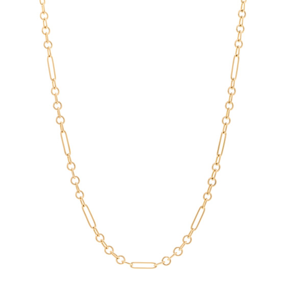 18K Yellow Gold Fine Mixed Clip Chain Necklace