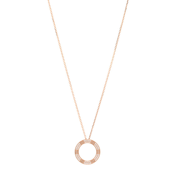 18K Pink Gold Diamond LOVE Paved Necklace