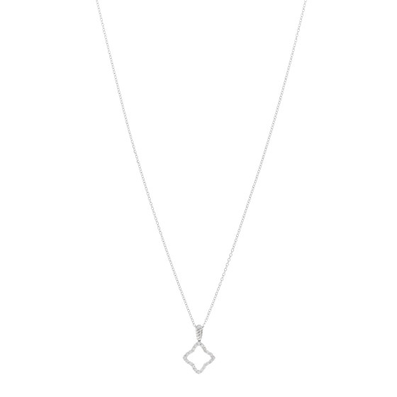 18K White Gold Diamond Quatrefoil Pendant Necklace